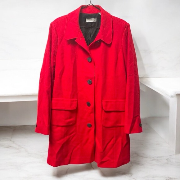 Liz Claiborne Red Trench Coat with Notched Lapel and Wool Blend - Picture 4 of 6